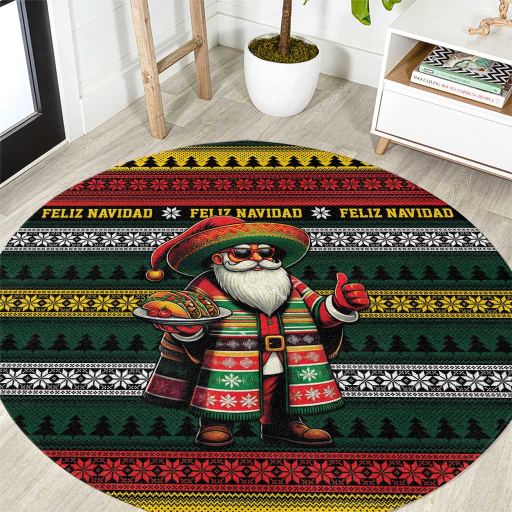 Mexican Santa Sombrero Round Carpet Feliz Navidad Mexico - Wonder Print Shop