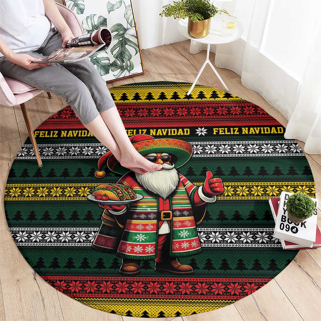 Mexican Santa Sombrero Round Carpet Feliz Navidad Mexico - Wonder Print Shop