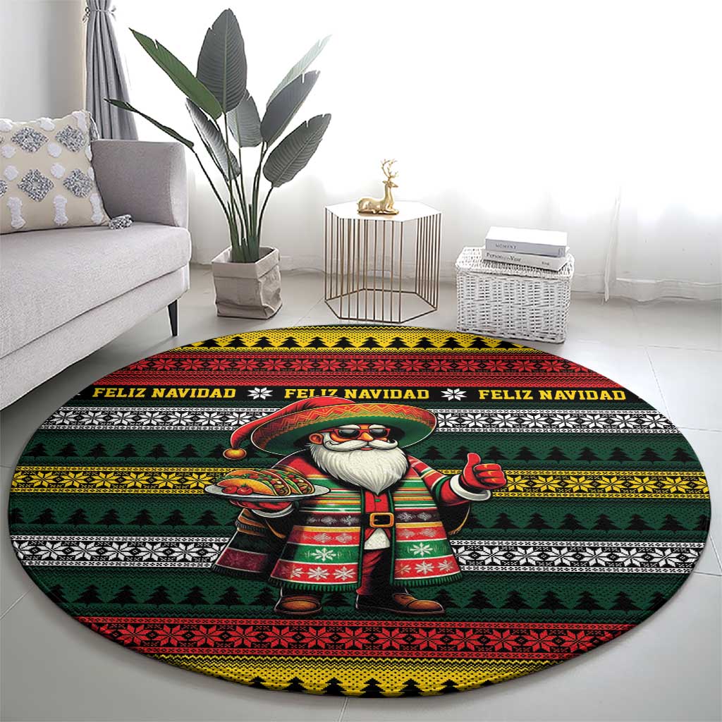 Mexican Santa Sombrero Round Carpet Feliz Navidad Mexico - Wonder Print Shop