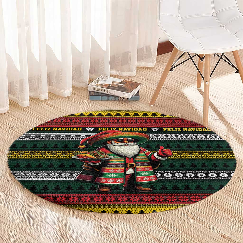 Mexican Santa Sombrero Round Carpet Feliz Navidad Mexico - Wonder Print Shop