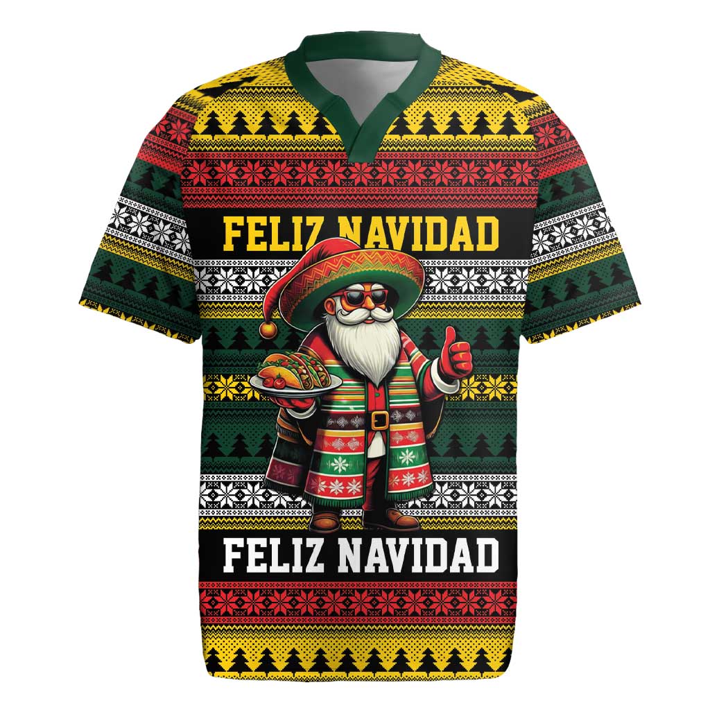 Mexican Santa Sombrero Rugby Jersey Feliz Navidad Mexico - Wonder Print Shop