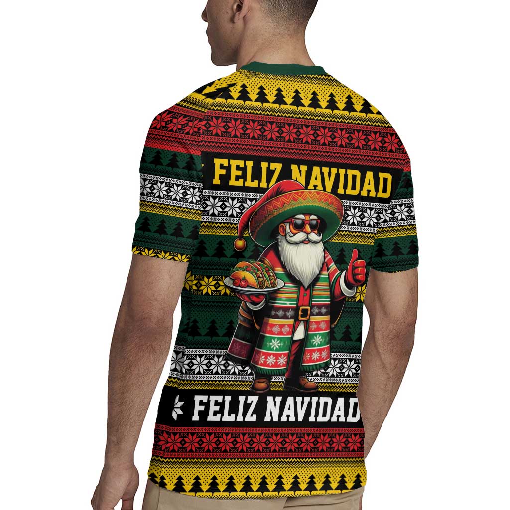 Mexican Santa Sombrero Rugby Jersey Feliz Navidad Mexico - Wonder Print Shop