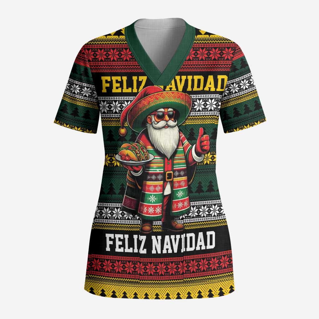 Mexican Santa Sombrero Scrub Top Feliz Navidad Mexico - Wonder Print Shop
