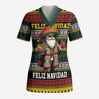 Mexican Santa Sombrero Scrub Top Feliz Navidad Mexico - Wonder Print Shop