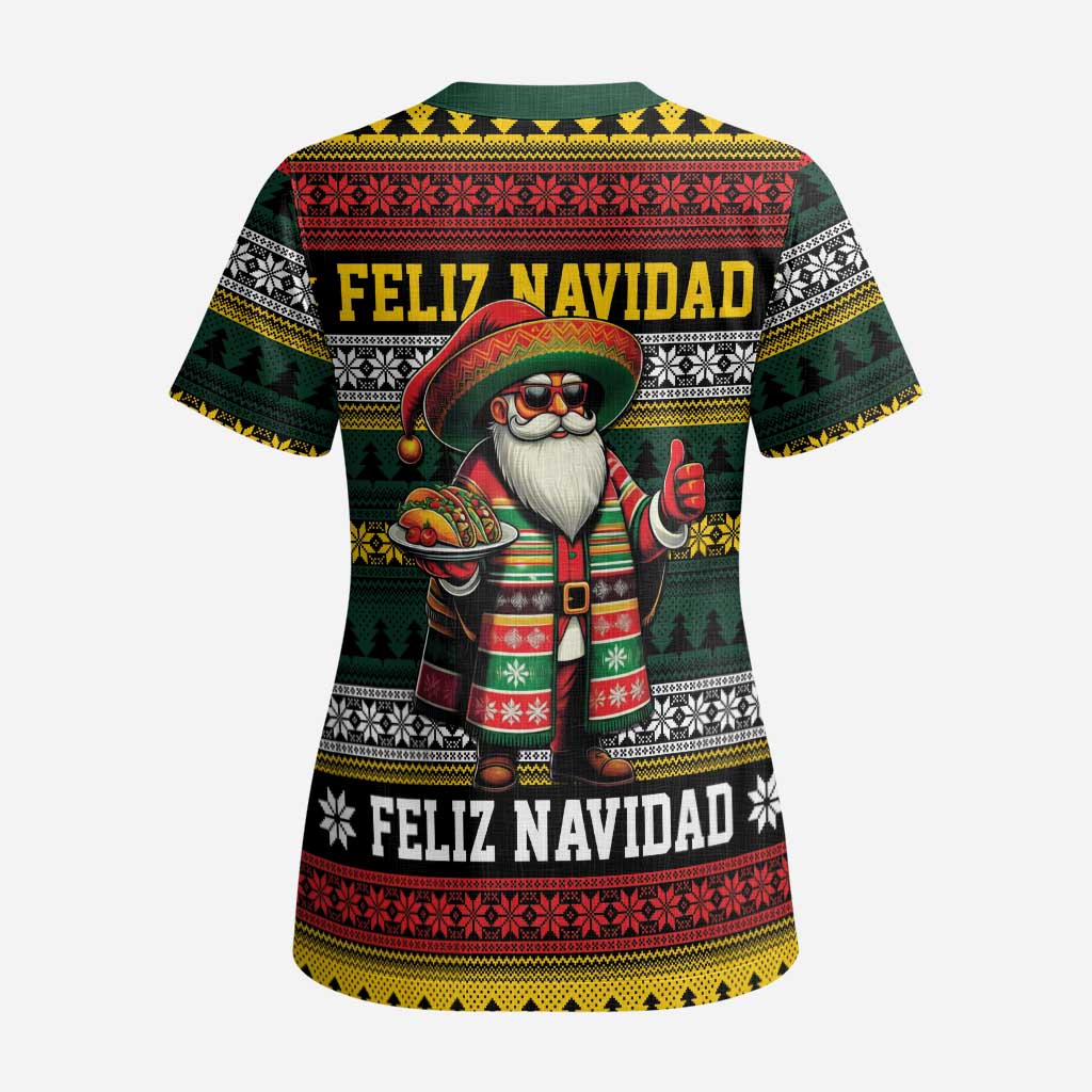 Mexican Santa Sombrero Scrub Top Feliz Navidad Mexico - Wonder Print Shop