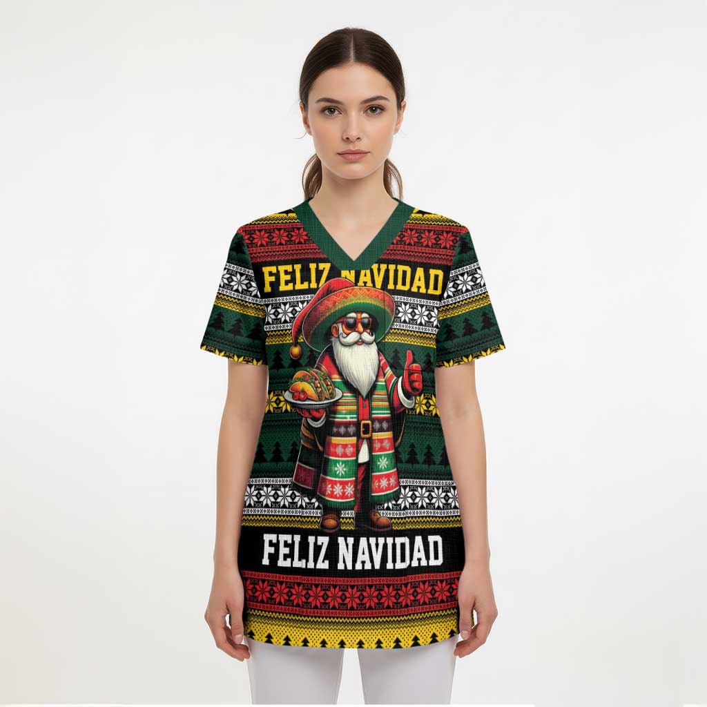 Mexican Santa Sombrero Scrub Top Feliz Navidad Mexico - Wonder Print Shop