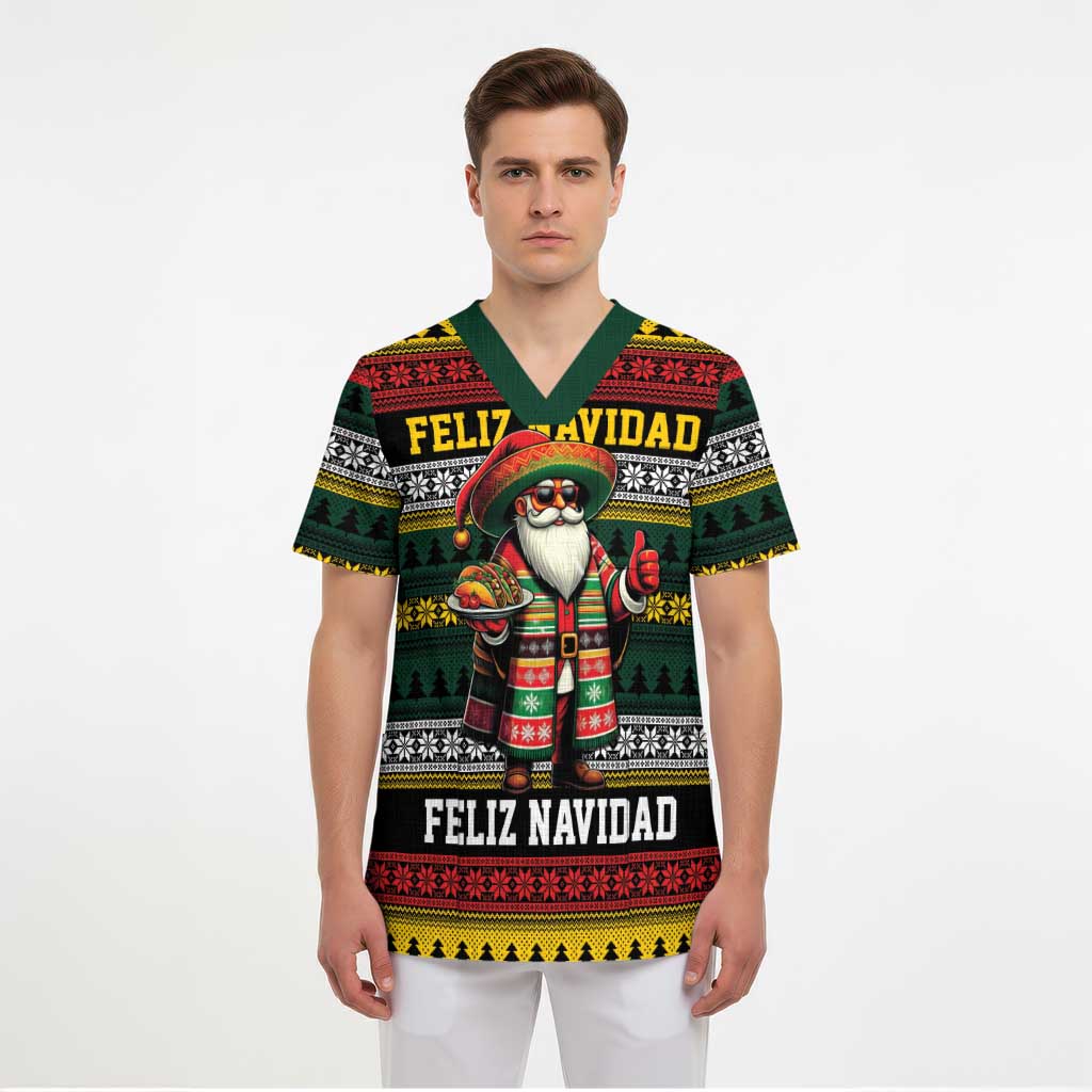 Mexican Santa Sombrero Scrub Top Feliz Navidad Mexico - Wonder Print Shop