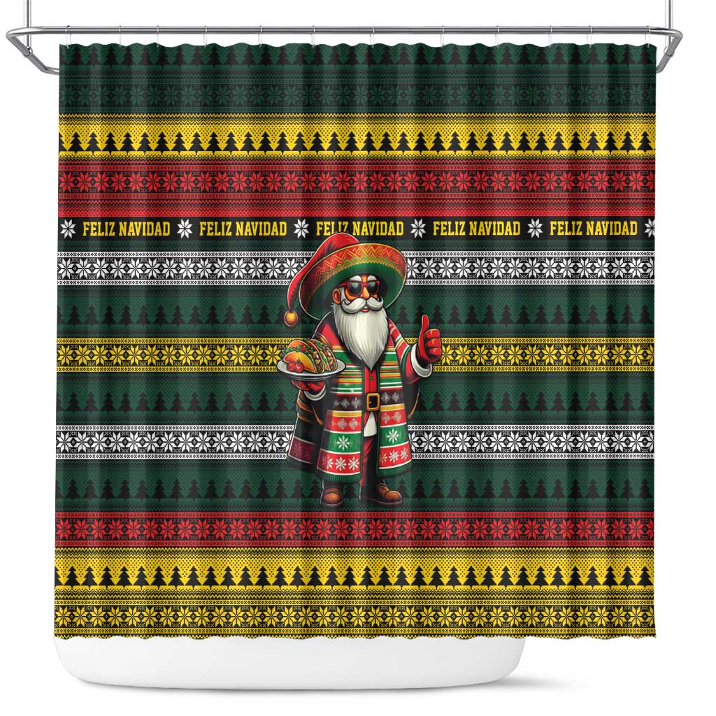 Mexican Santa Sombrero Shower Curtain Feliz Navidad Mexico - Wonder Print Shop