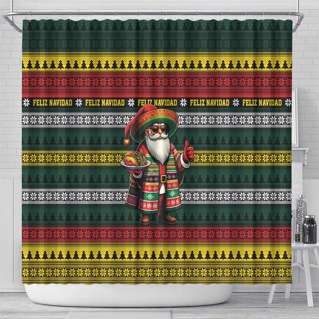 Mexican Santa Sombrero Shower Curtain Feliz Navidad Mexico - Wonder Print Shop