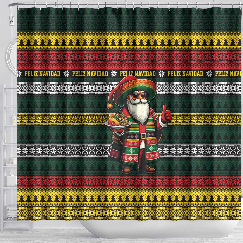 Mexican Santa Sombrero Shower Curtain Feliz Navidad Mexico - Wonder Print Shop