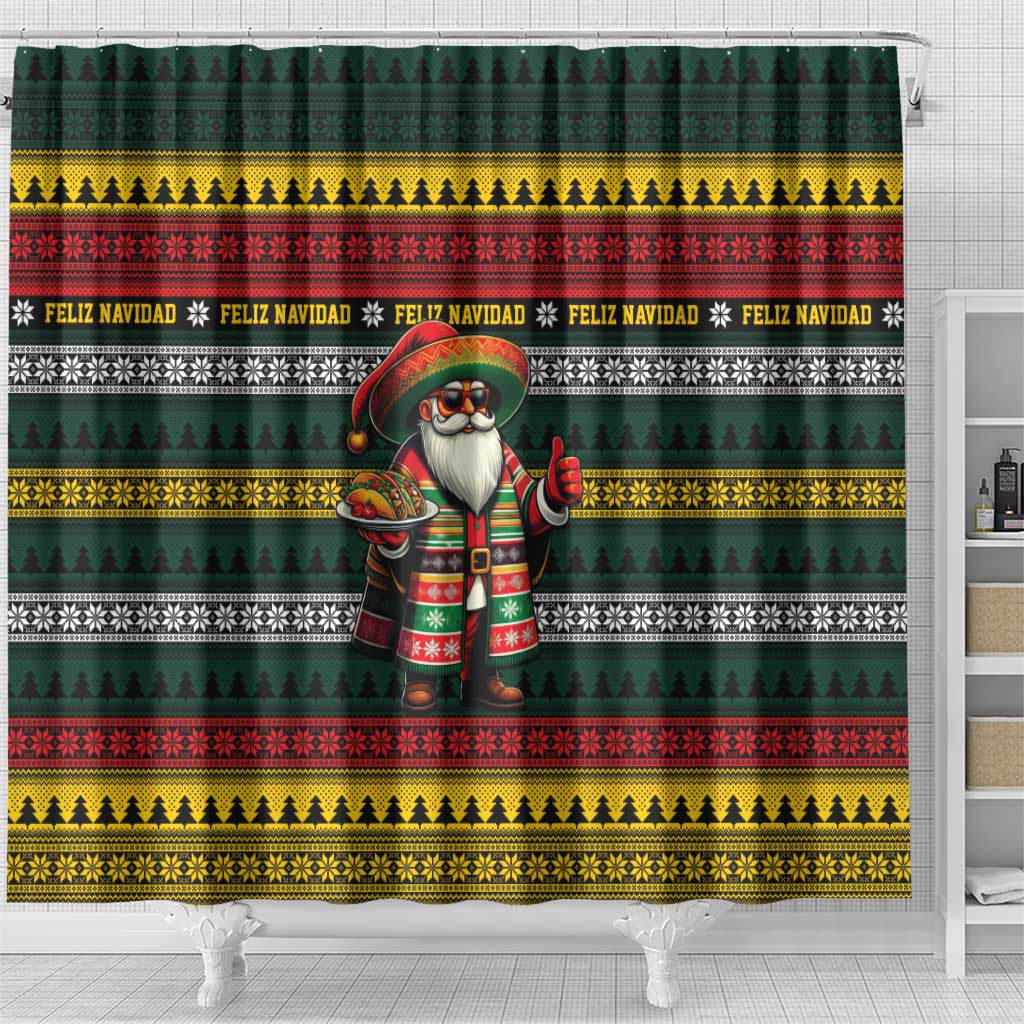 Mexican Santa Sombrero Shower Curtain Feliz Navidad Mexico - Wonder Print Shop