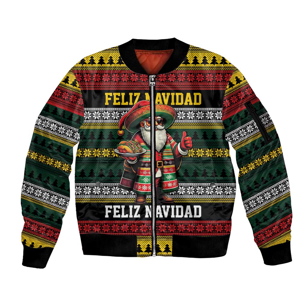 Mexican Santa Sombrero Sleeve Zip Bomber Jacket Feliz Navidad Mexico - Wonder Print Shop
