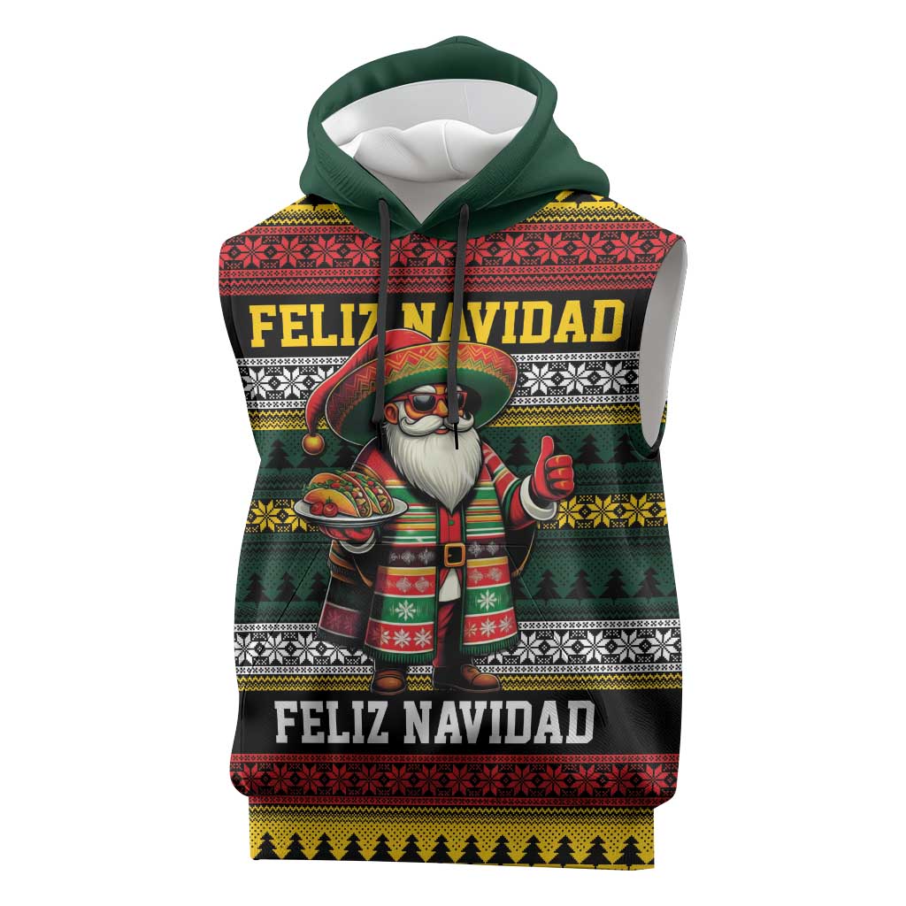 Mexican Santa Sombrero Sleeveless Hoodie Feliz Navidad Mexico - Wonder Print Shop