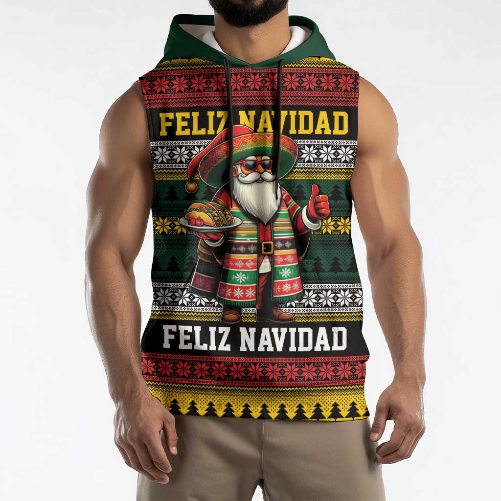 Mexican Santa Sombrero Sleeveless Hoodie Feliz Navidad Mexico - Wonder Print Shop