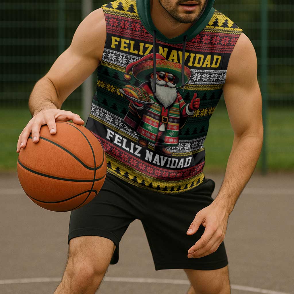 Mexican Santa Sombrero Sleeveless Hoodie Feliz Navidad Mexico - Wonder Print Shop
