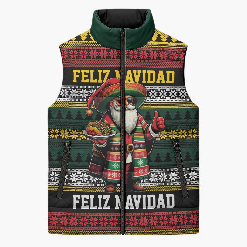 Mexican Santa Sombrero Sleeveless Puffer Jacket Feliz Navidad Mexico - Wonder Print Shop