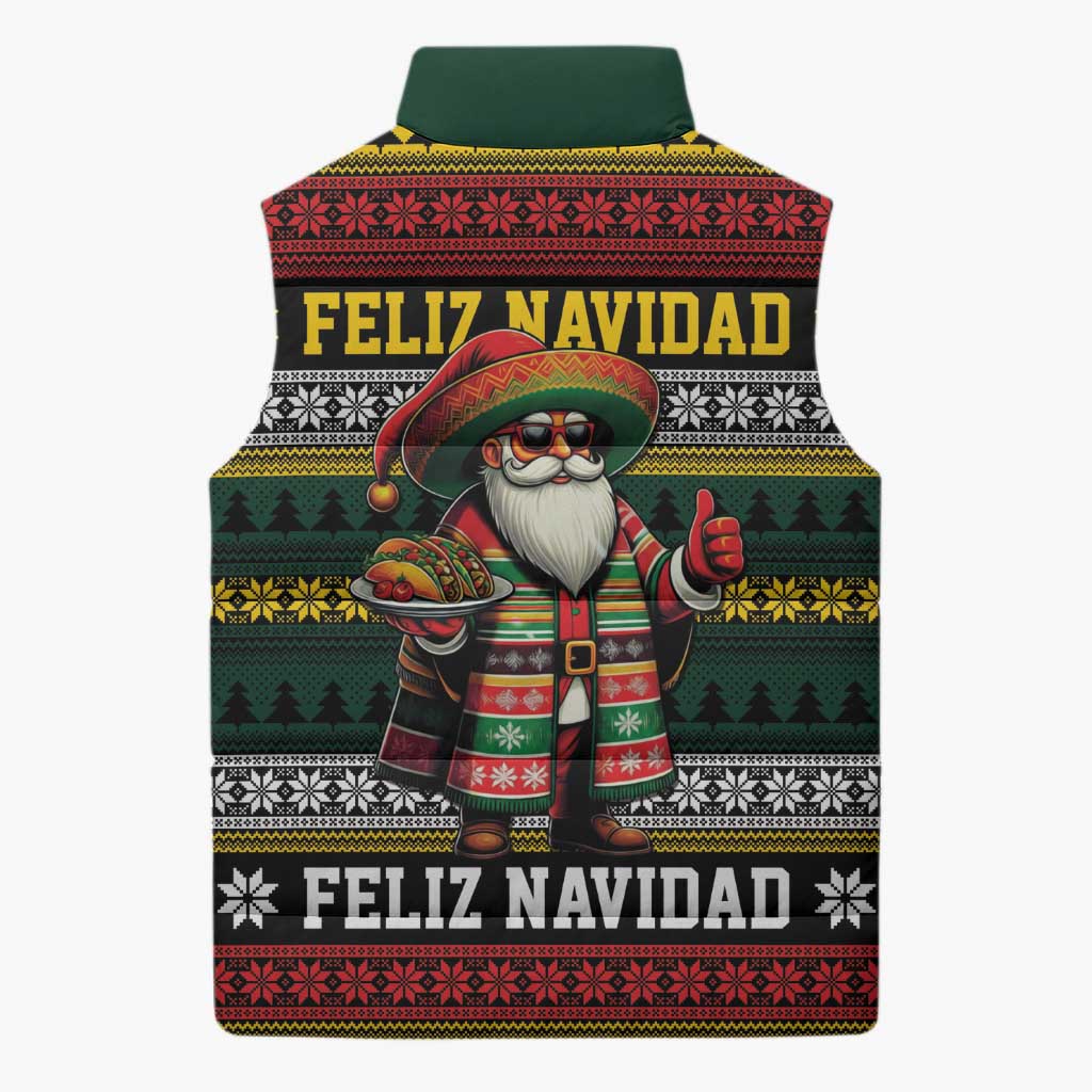 Mexican Santa Sombrero Sleeveless Puffer Jacket Feliz Navidad Mexico - Wonder Print Shop