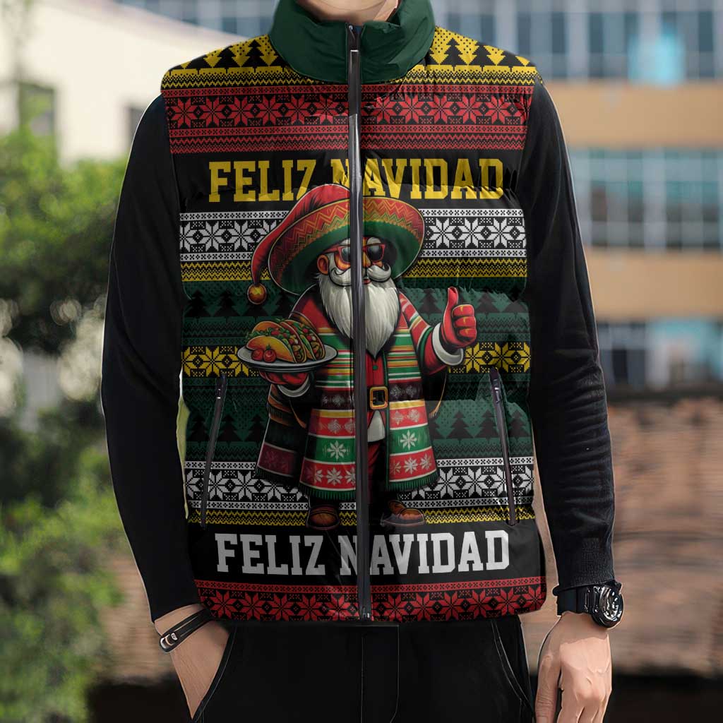 Mexican Santa Sombrero Sleeveless Puffer Jacket Feliz Navidad Mexico - Wonder Print Shop