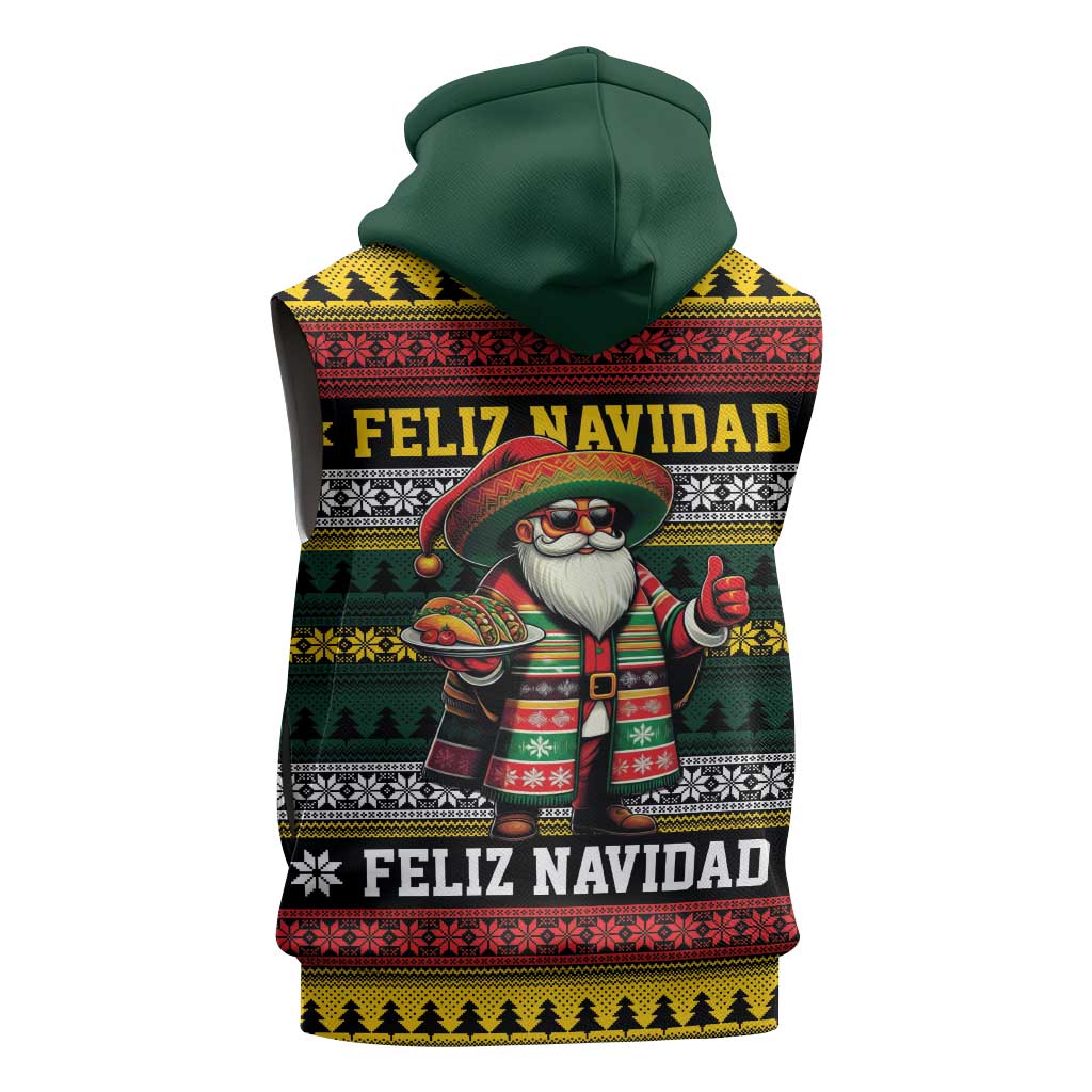 Mexican Santa Sombrero Sleeveless Zip Hoodie Feliz Navidad Mexico - Wonder Print Shop