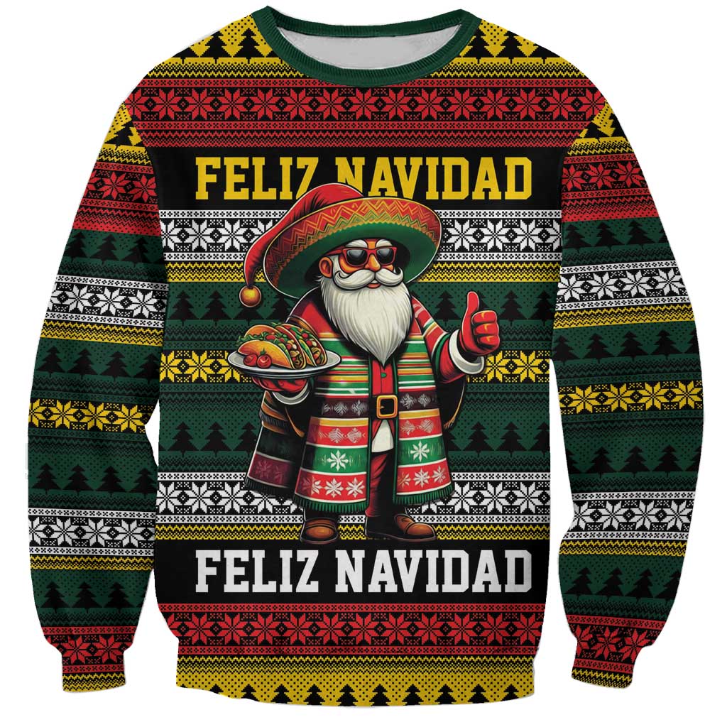 Mexican Santa Sombrero Sweatshirt Feliz Navidad Mexico - Wonder Print Shop