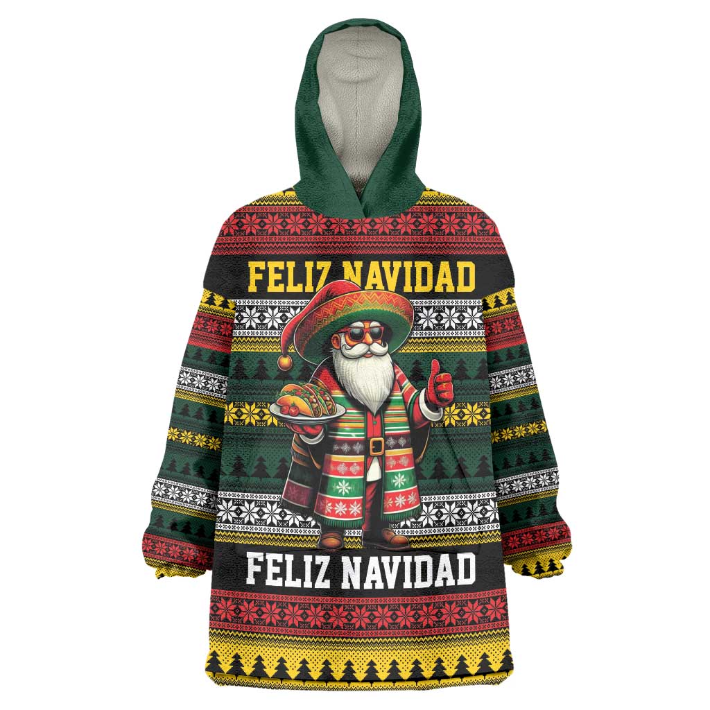 Mexican Santa Sombrero Wearable Blanket Hoodie Feliz Navidad Mexico - Wonder Print Shop