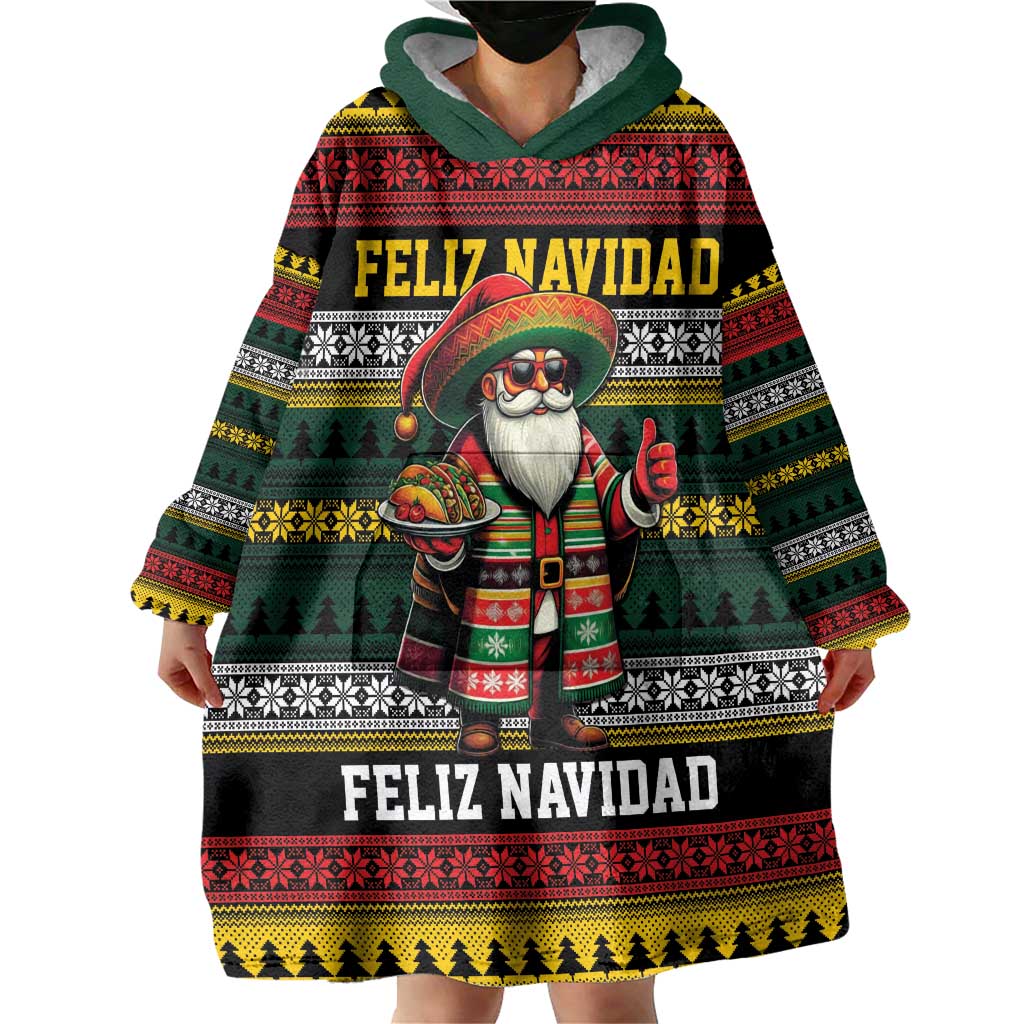 Mexican Santa Sombrero Wearable Blanket Hoodie Feliz Navidad Mexico - Wonder Print Shop