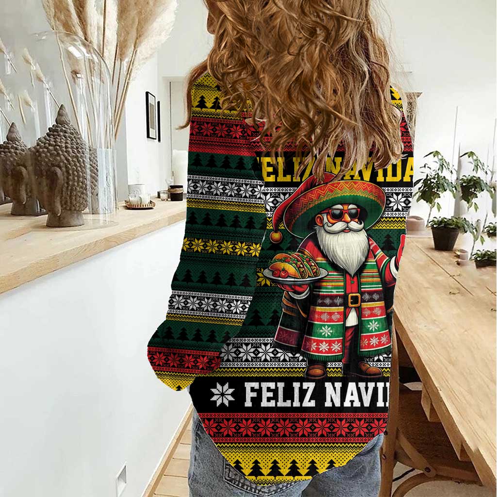 Mexican Santa Sombrero Women Casual Shirt Feliz Navidad Mexico - Wonder Print Shop