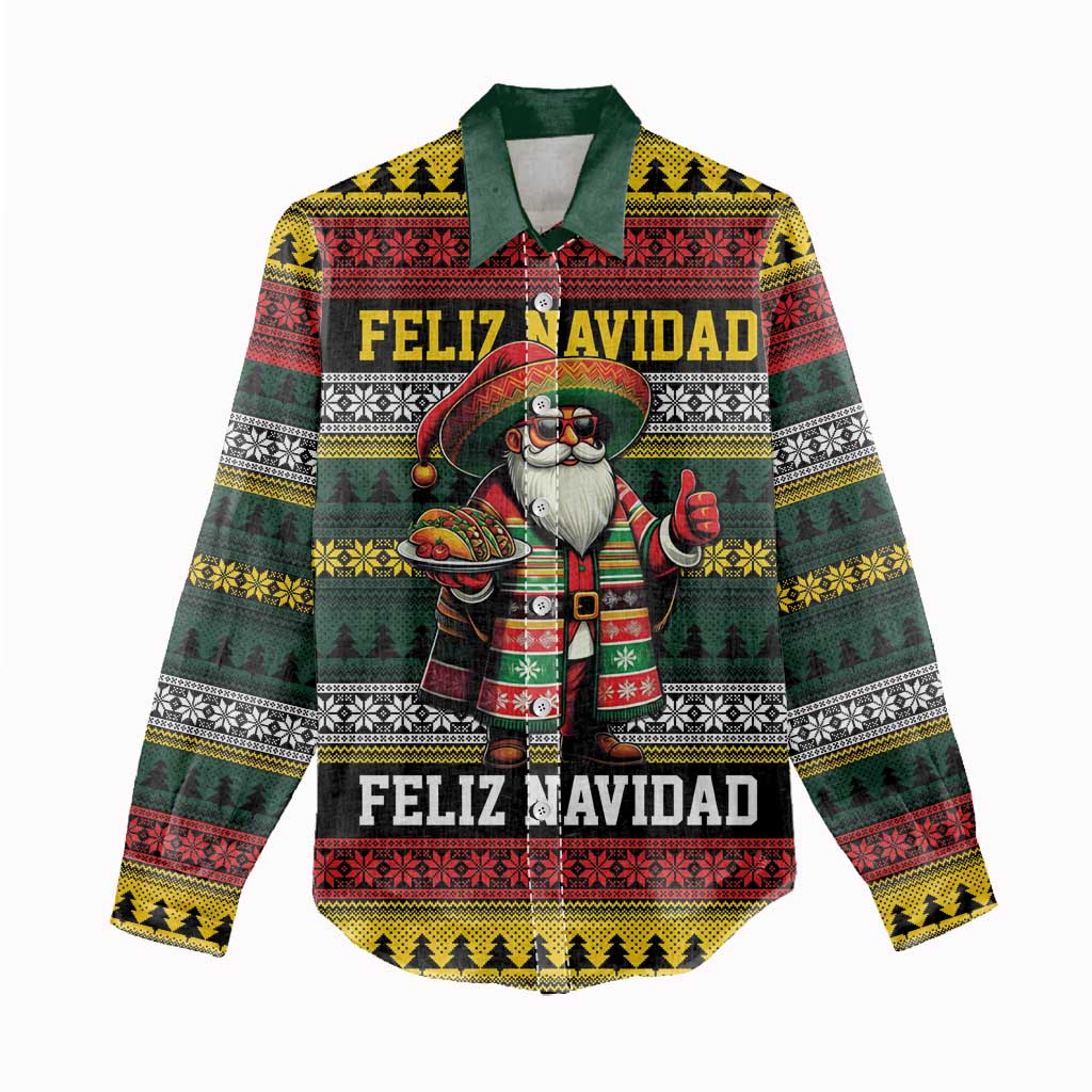 Mexican Santa Sombrero Women Casual Shirt Feliz Navidad Mexico - Wonder Print Shop