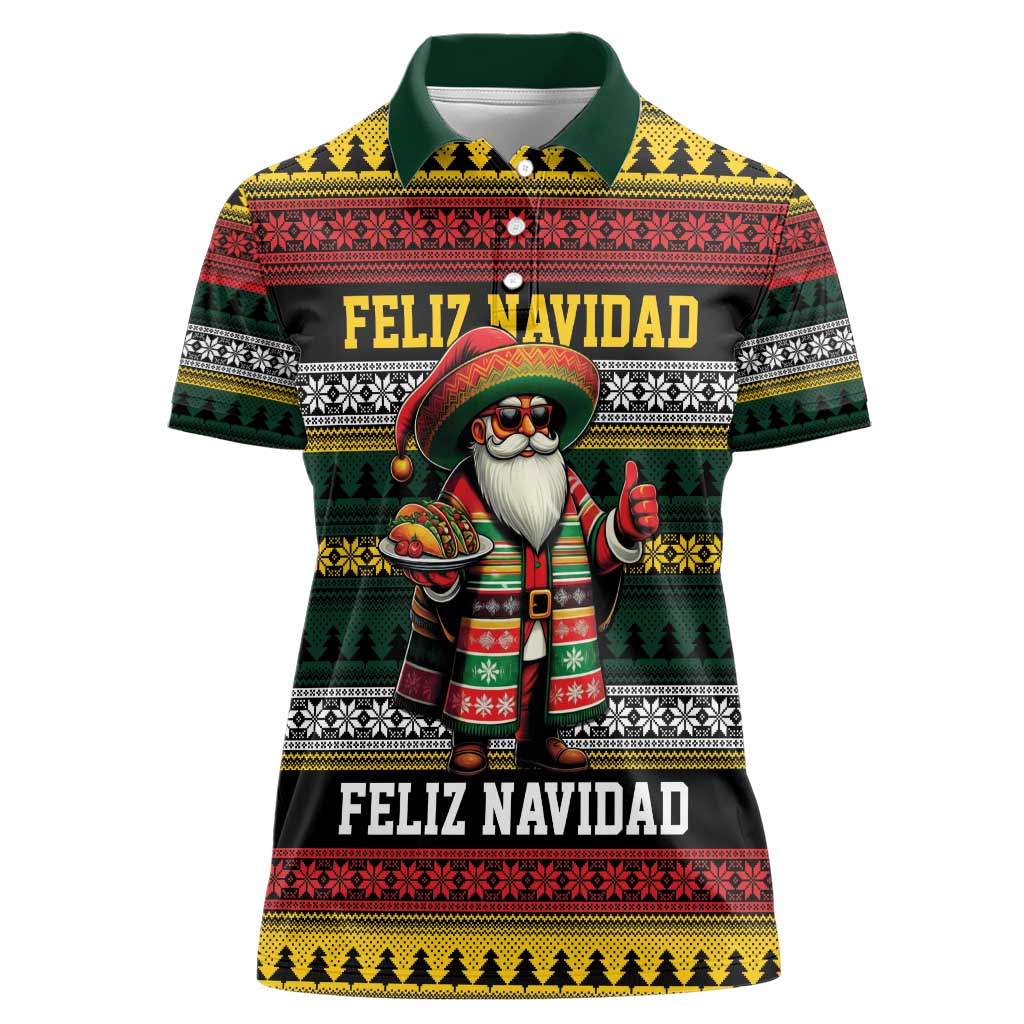 Mexican Santa Sombrero Women Polo Shirt Feliz Navidad Mexico - Wonder Print Shop