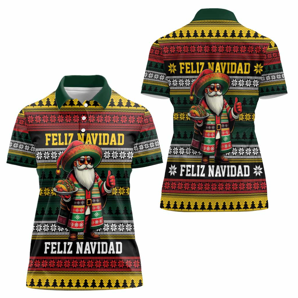 Mexican Santa Sombrero Women Polo Shirt Feliz Navidad Mexico - Wonder Print Shop