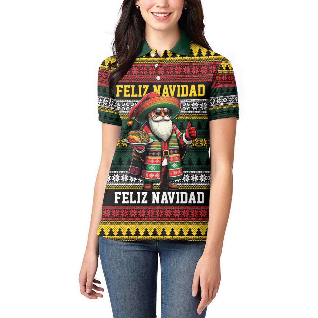 Mexican Santa Sombrero Women Polo Shirt Feliz Navidad Mexico - Wonder Print Shop