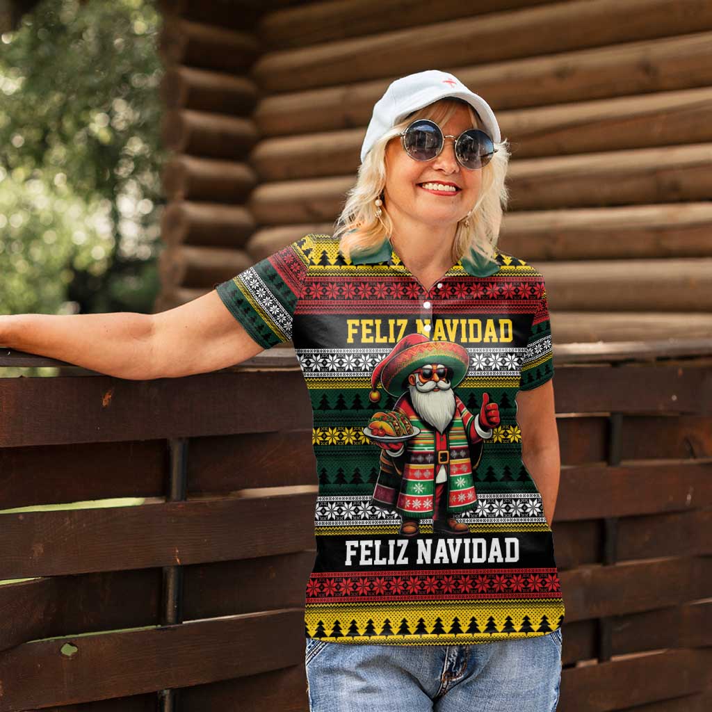 Mexican Santa Sombrero Women Polo Shirt Feliz Navidad Mexico - Wonder Print Shop