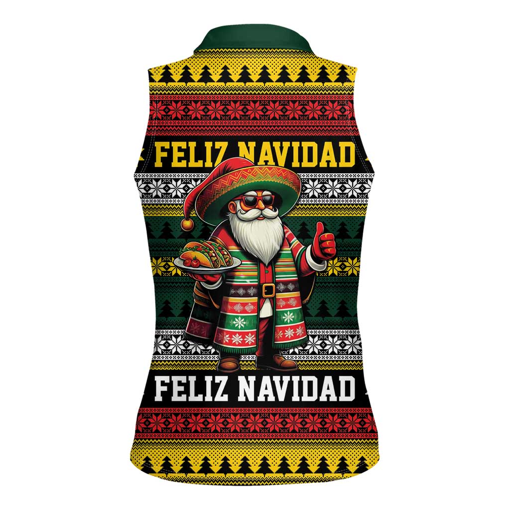Mexican Santa Sombrero Women Sleeveless Polo Shirt Feliz Navidad Mexico - Wonder Print Shop