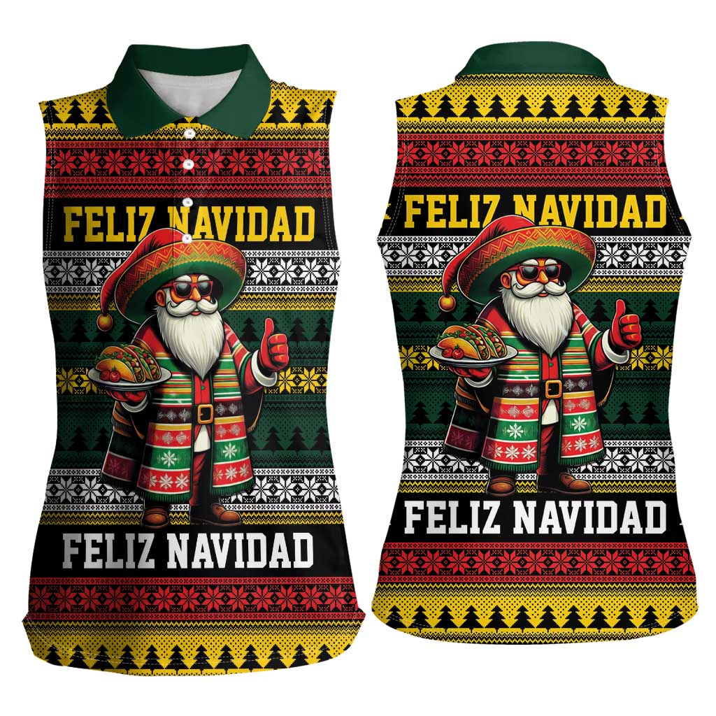 Mexican Santa Sombrero Women Sleeveless Polo Shirt Feliz Navidad Mexico - Wonder Print Shop