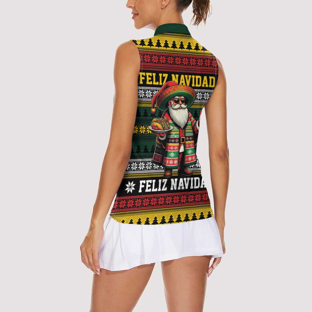 Mexican Santa Sombrero Women Sleeveless Polo Shirt Feliz Navidad Mexico - Wonder Print Shop