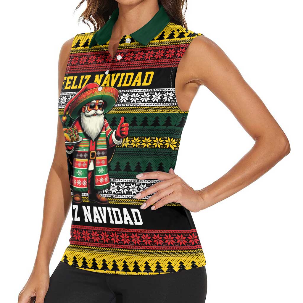 Mexican Santa Sombrero Women Sleeveless Polo Shirt Feliz Navidad Mexico - Wonder Print Shop