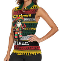 Mexican Santa Sombrero Women Sleeveless Polo Shirt Feliz Navidad Mexico - Wonder Print Shop