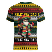 Mexican Santa Sombrero Women V-Neck T-Shirt Feliz Navidad Mexico - Wonder Print Shop