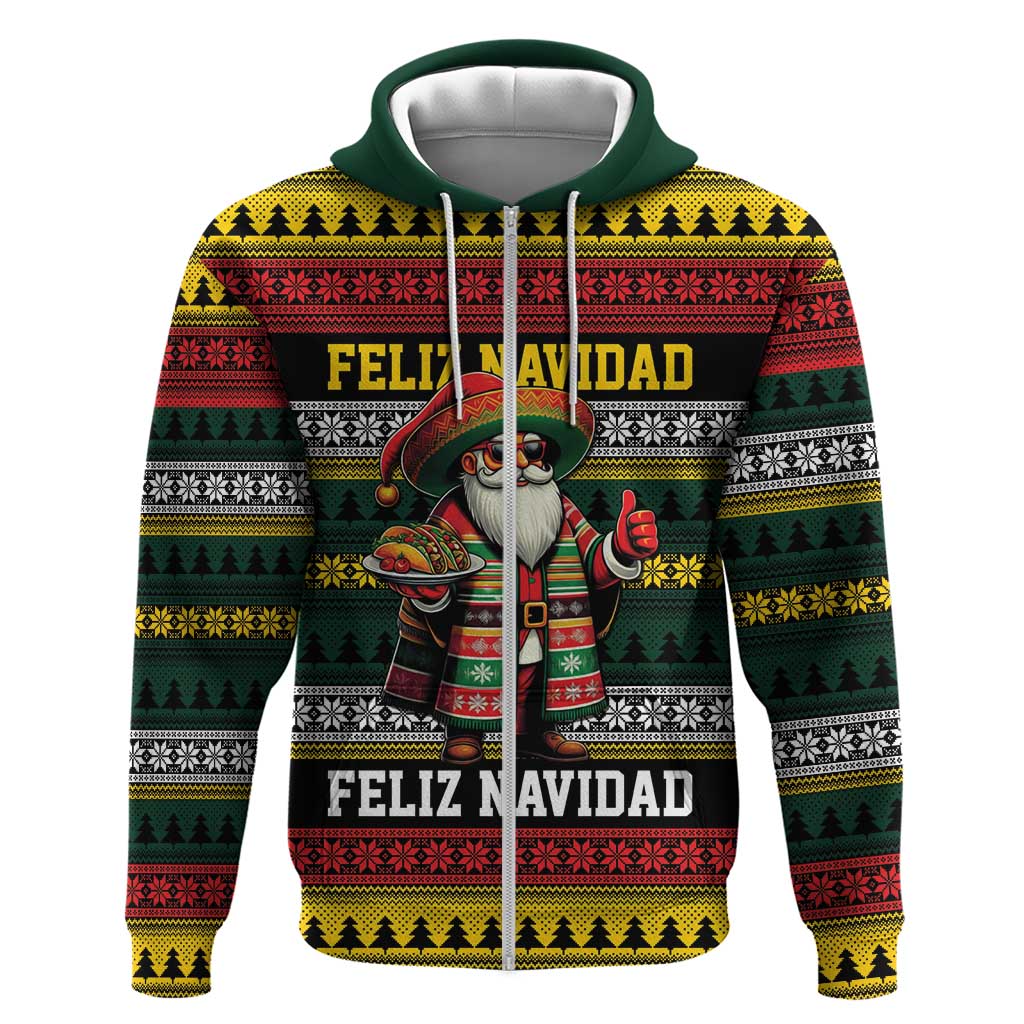 Mexican Santa Sombrero Zip Hoodie Feliz Navidad Mexico - Wonder Print Shop