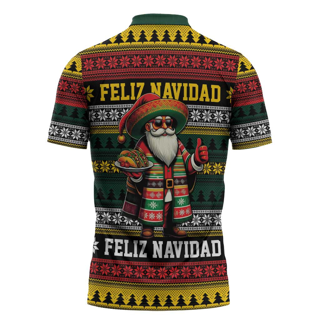 Mexican Santa Sombrero Zipper Polo Shirt Feliz Navidad Mexico - Wonder Print Shop