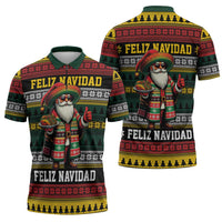 Mexican Santa Sombrero Zipper Polo Shirt Feliz Navidad Mexico - Wonder Print Shop