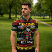 Mexican Santa Sombrero Zipper Polo Shirt Feliz Navidad Mexico - Wonder Print Shop