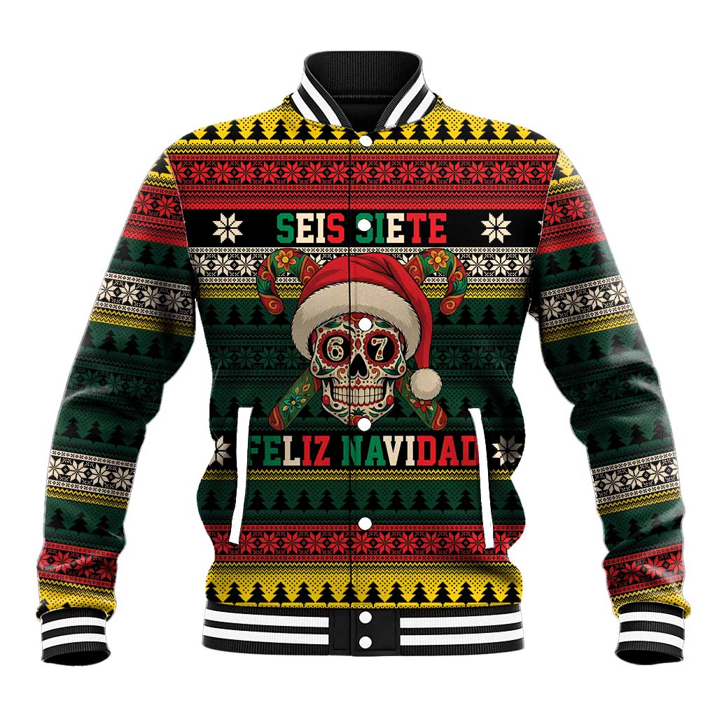 Mexican SEIS Siete 67 Meme Baseball Jacket Feliz Navidad Mexico - Wonder Print Shop