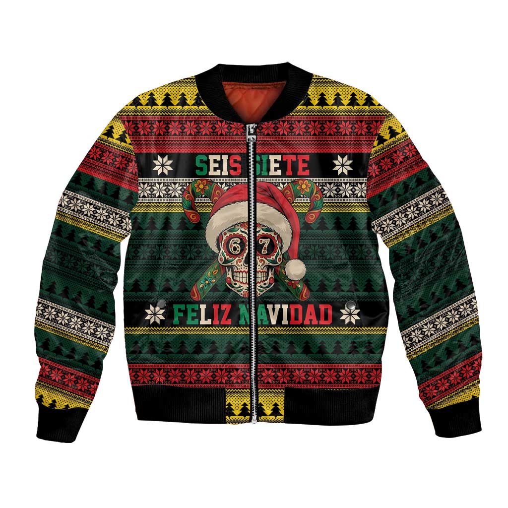 Mexican SEIS Siete 67 Meme Bomber Jacket Feliz Navidad Mexico - Wonder Print Shop