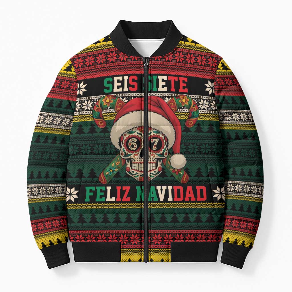 Mexican SEIS Siete 67 Meme Bomber Puffer Jacket Feliz Navidad Mexico - Wonder Print Shop