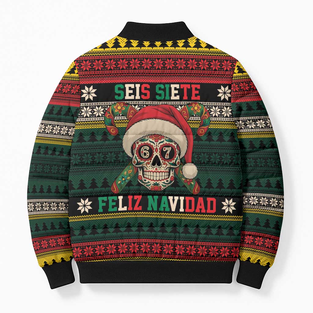 Mexican SEIS Siete 67 Meme Bomber Puffer Jacket Feliz Navidad Mexico - Wonder Print Shop