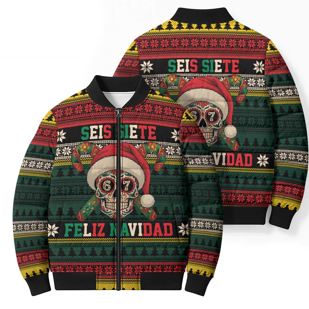 Mexican SEIS Siete 67 Meme Bomber Puffer Jacket Feliz Navidad Mexico - Wonder Print Shop
