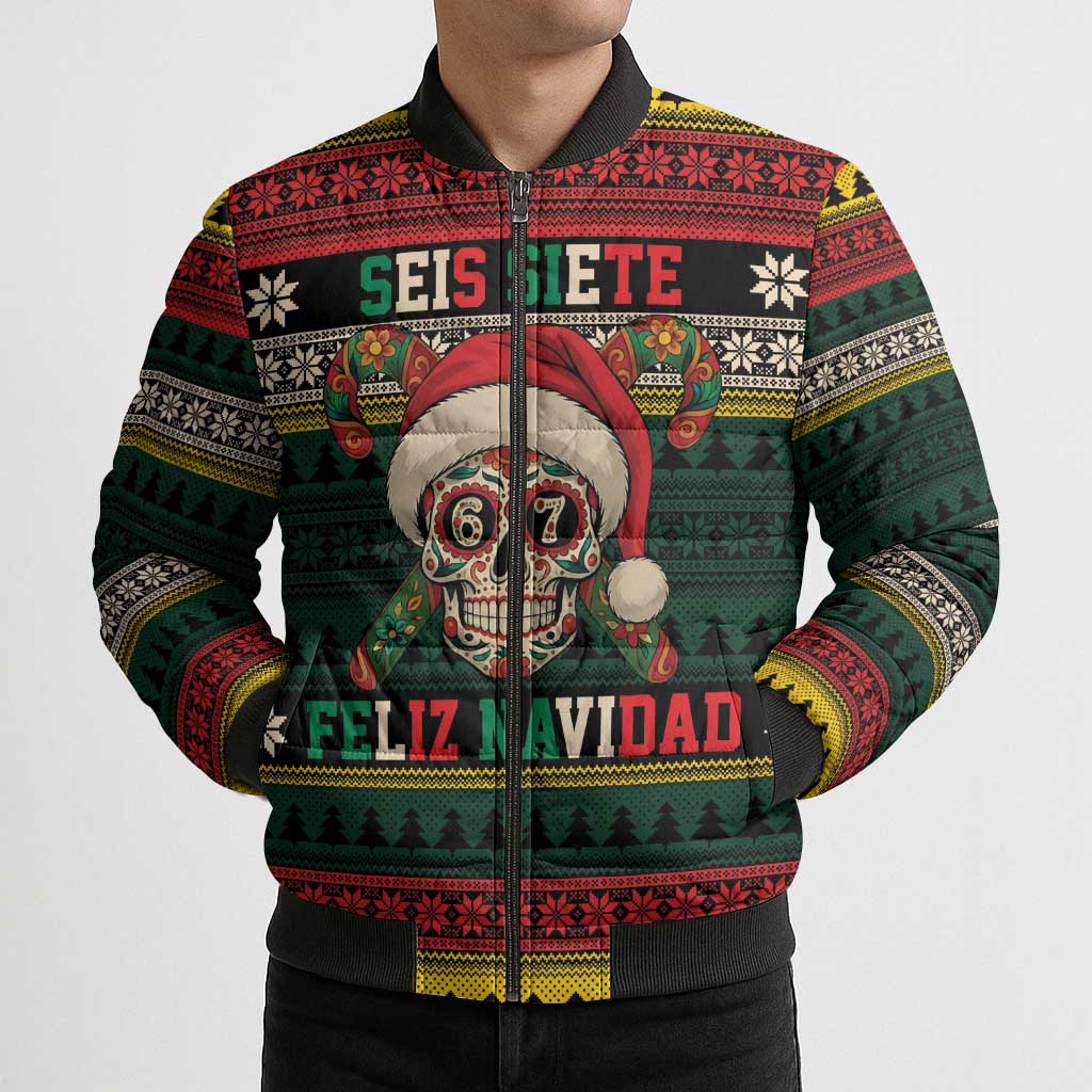 Mexican SEIS Siete 67 Meme Bomber Puffer Jacket Feliz Navidad Mexico - Wonder Print Shop