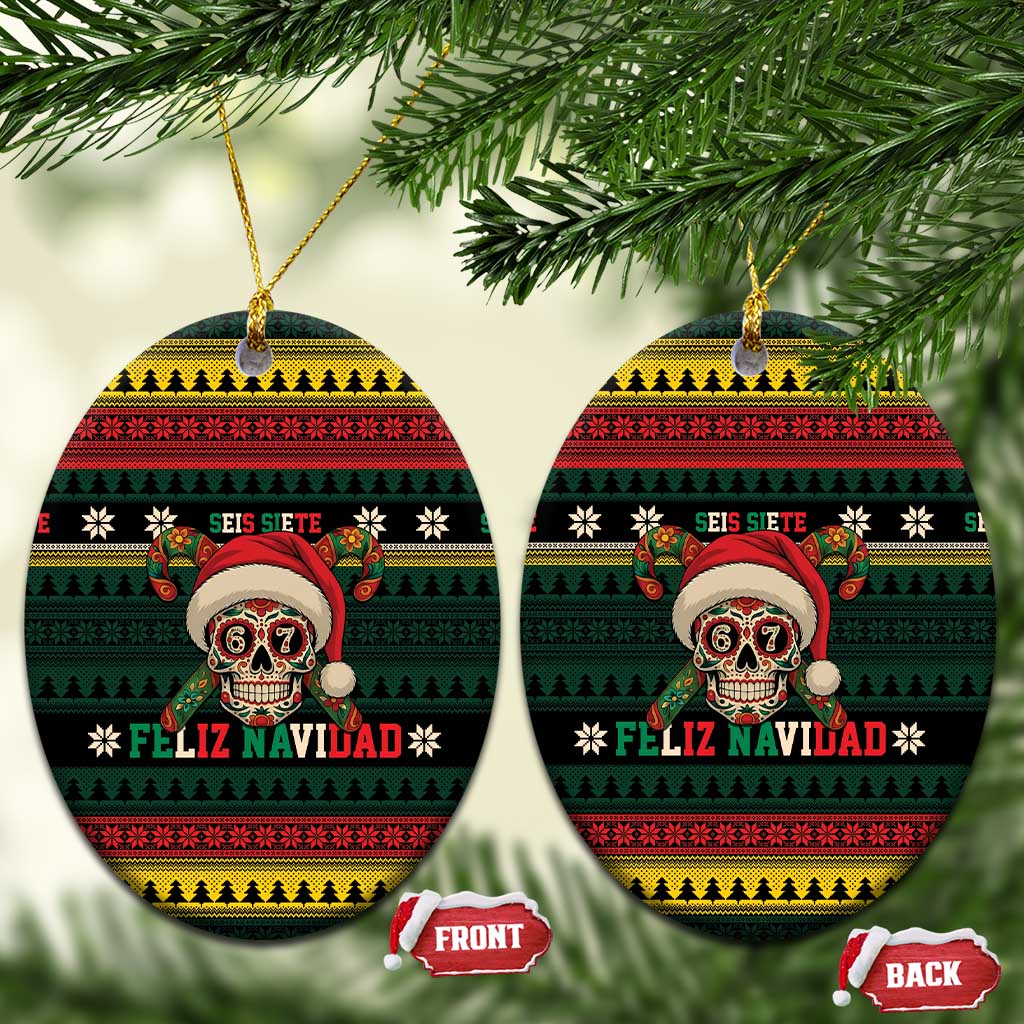Mexican SEIS Siete 67 Meme Ceramic Ornament Feliz Navidad Mexico - Wonder Print Shop