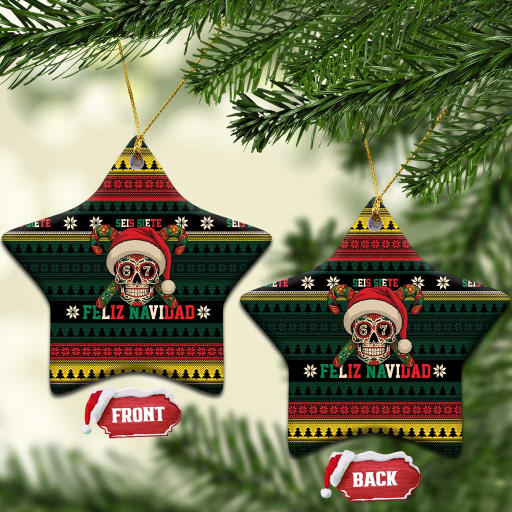 Mexican SEIS Siete 67 Meme Ceramic Ornament Feliz Navidad Mexico - Wonder Print Shop